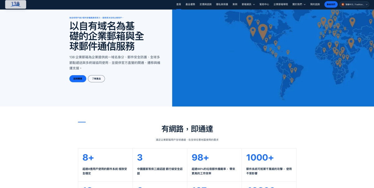138企业邮箱|繁体中文 AI 数字资产独立站案例